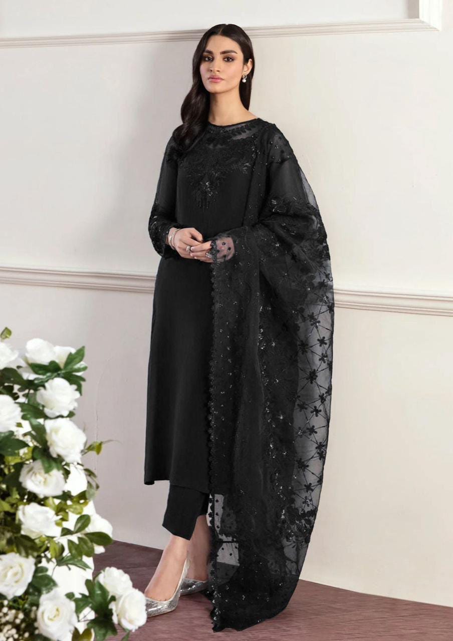 Elegant Embroidered 3 Piece Chiffon Suit with Net Dupatta – Premium Women's Formal Wear