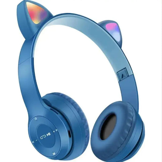 Cute Cat Ear Wireless Bluetooth Headphones with LED Light – Foldable Stereo Headset for Kids & Adults