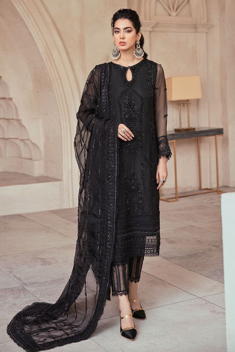 Luxury Black Chiffon Embroidered 3 Piece Suit – Premium Party Wear for Women