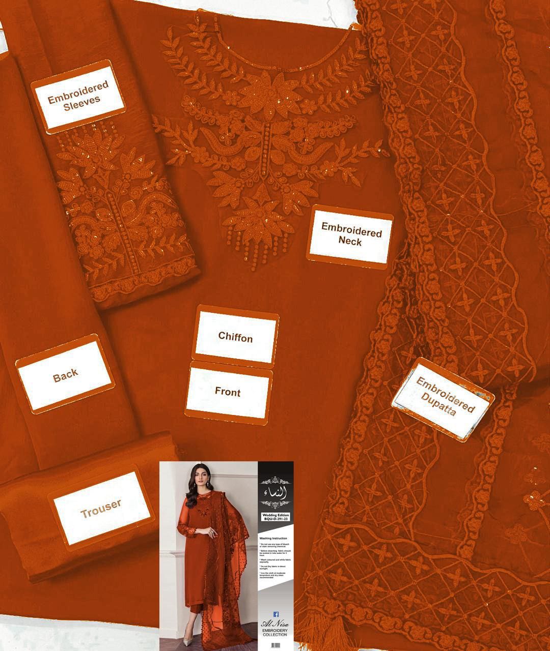 Elegant Embroidered 3 Piece Chiffon Suit with Net Dupatta – Premium Women's Formal Wear