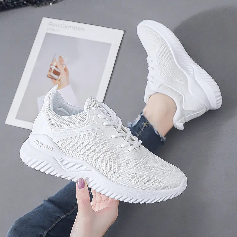 Women's Lightweight Mesh Running Shoes – Breathable Lace-Up Sports Sneakers | Black, White & Pink