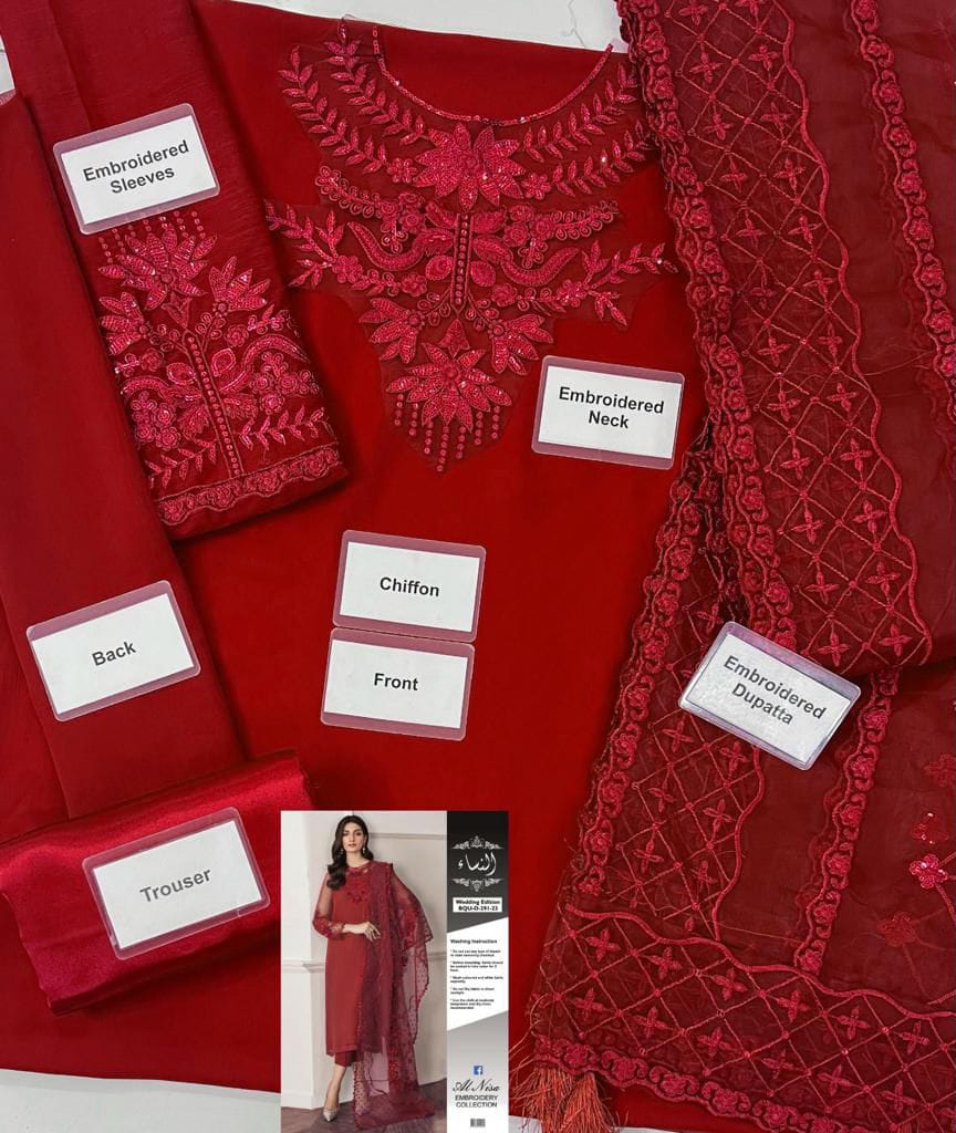 Elegant Embroidered 3 Piece Chiffon Suit with Net Dupatta – Premium Women's Formal Wear