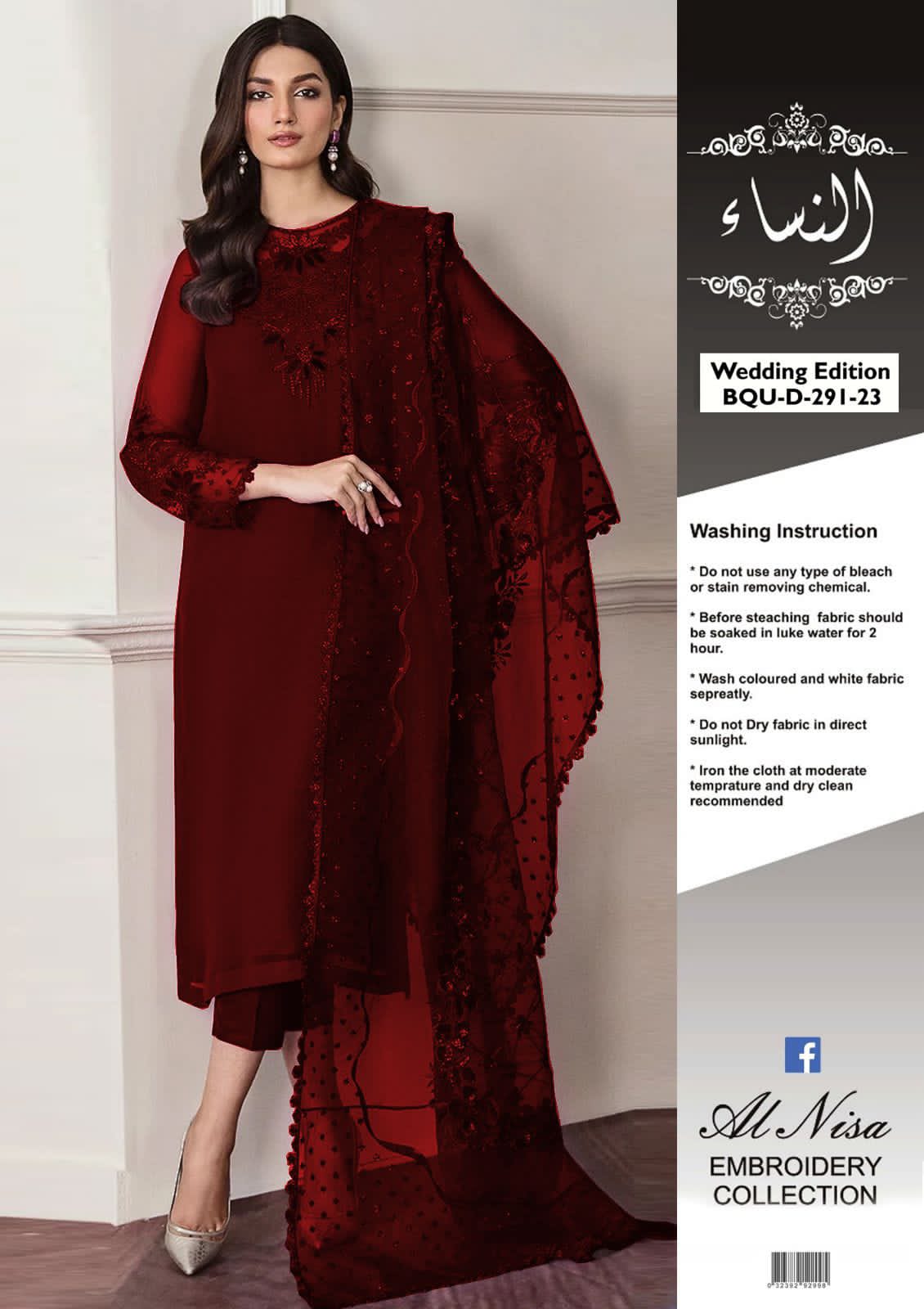 Elegant Embroidered 3 Piece Chiffon Suit with Net Dupatta – Premium Women's Formal Wear