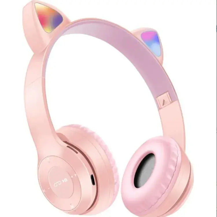 Cute Cat Ear Wireless Bluetooth Headphones with LED Light – Foldable Stereo Headset for Kids & Adults