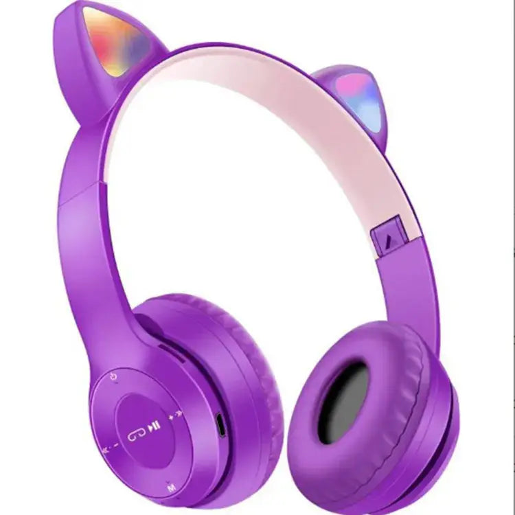 Cute Cat Ear Wireless Bluetooth Headphones with LED Light – Foldable Stereo Headset for Kids & Adults