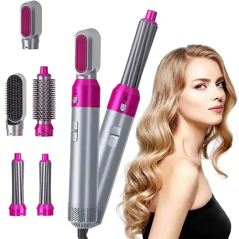 5-in-1 Hot Air Styler & Hair Dryer Brush – Multi-Function Hair Styling Tool with Curling, Straightening & Volumizing Attachments