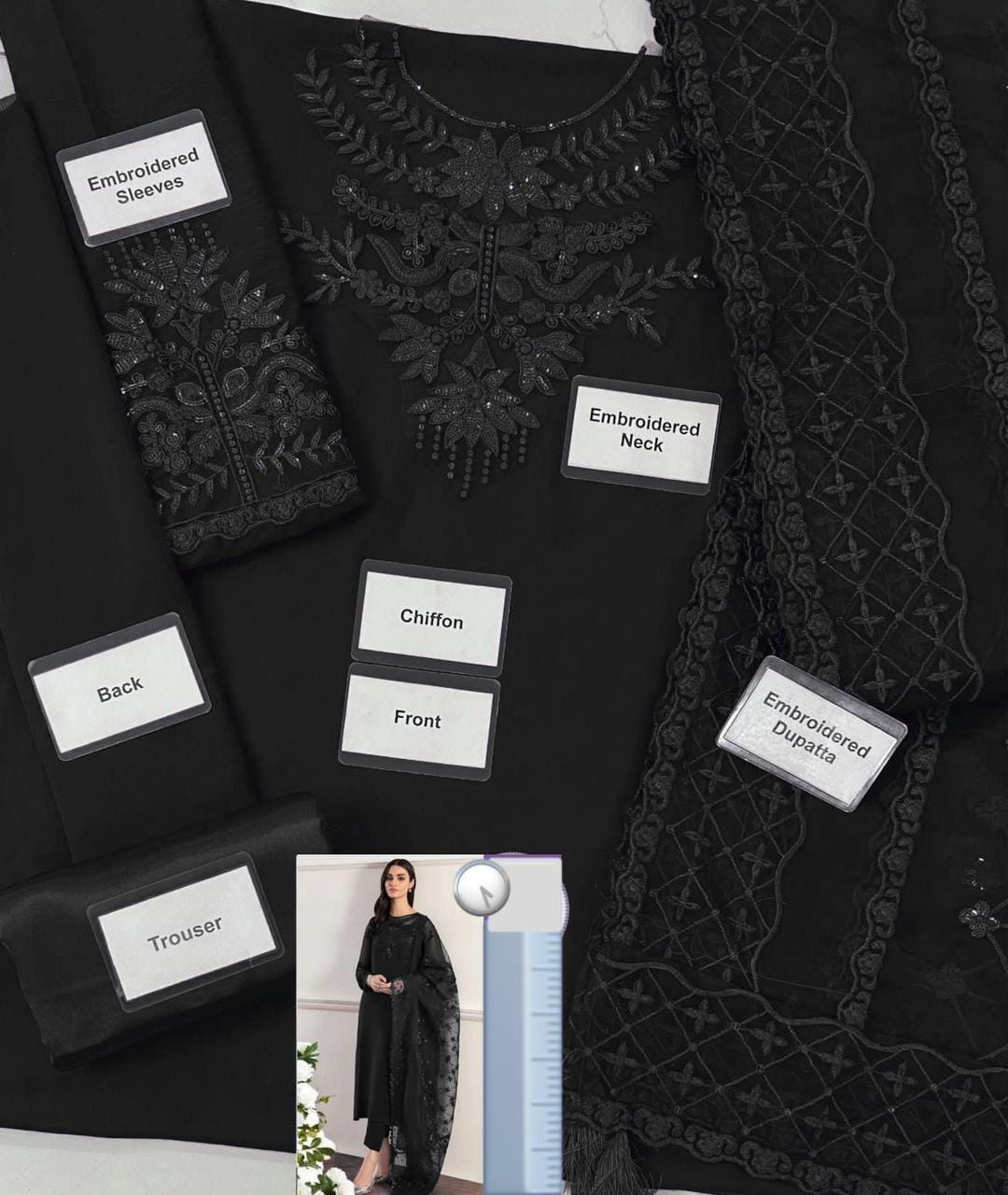 Elegant Embroidered 3 Piece Chiffon Suit with Net Dupatta – Premium Women's Formal Wear