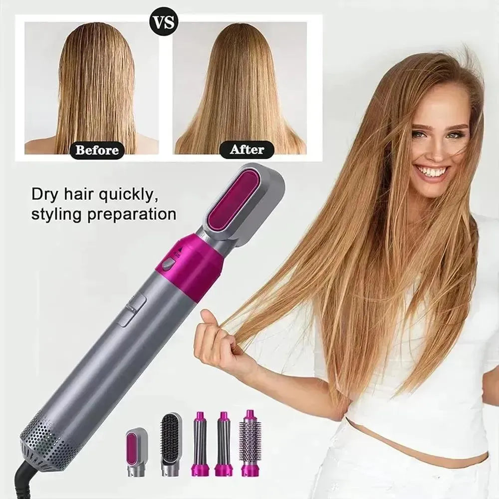 5-in-1 Hot Air Styler & Hair Dryer Brush – Multi-Function Hair Styling Tool with Curling, Straightening & Volumizing Attachments
