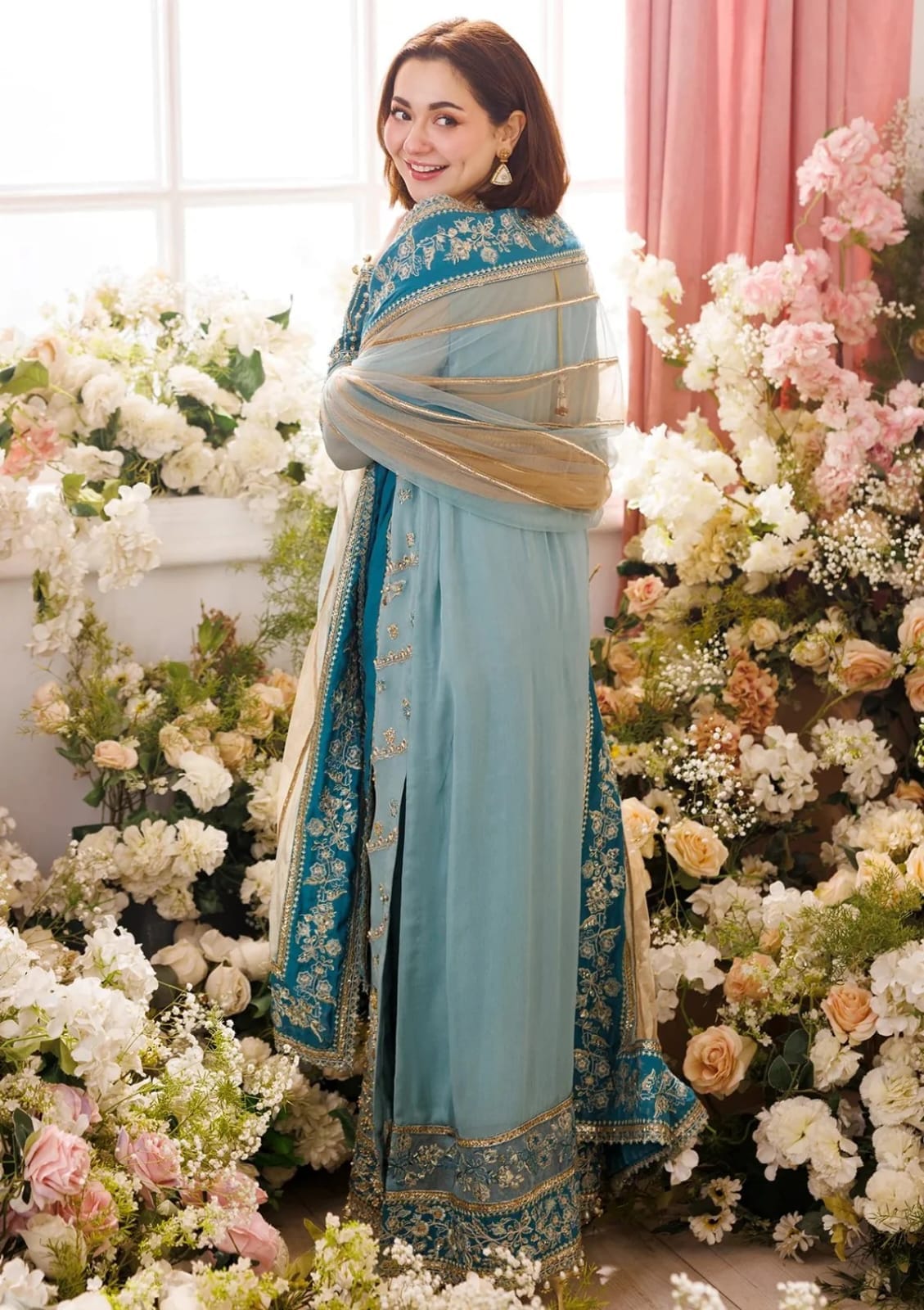Luxury Sky Blue Embroidered Chiffon 3 Piece Suit for Women | Wedding & Party Wear