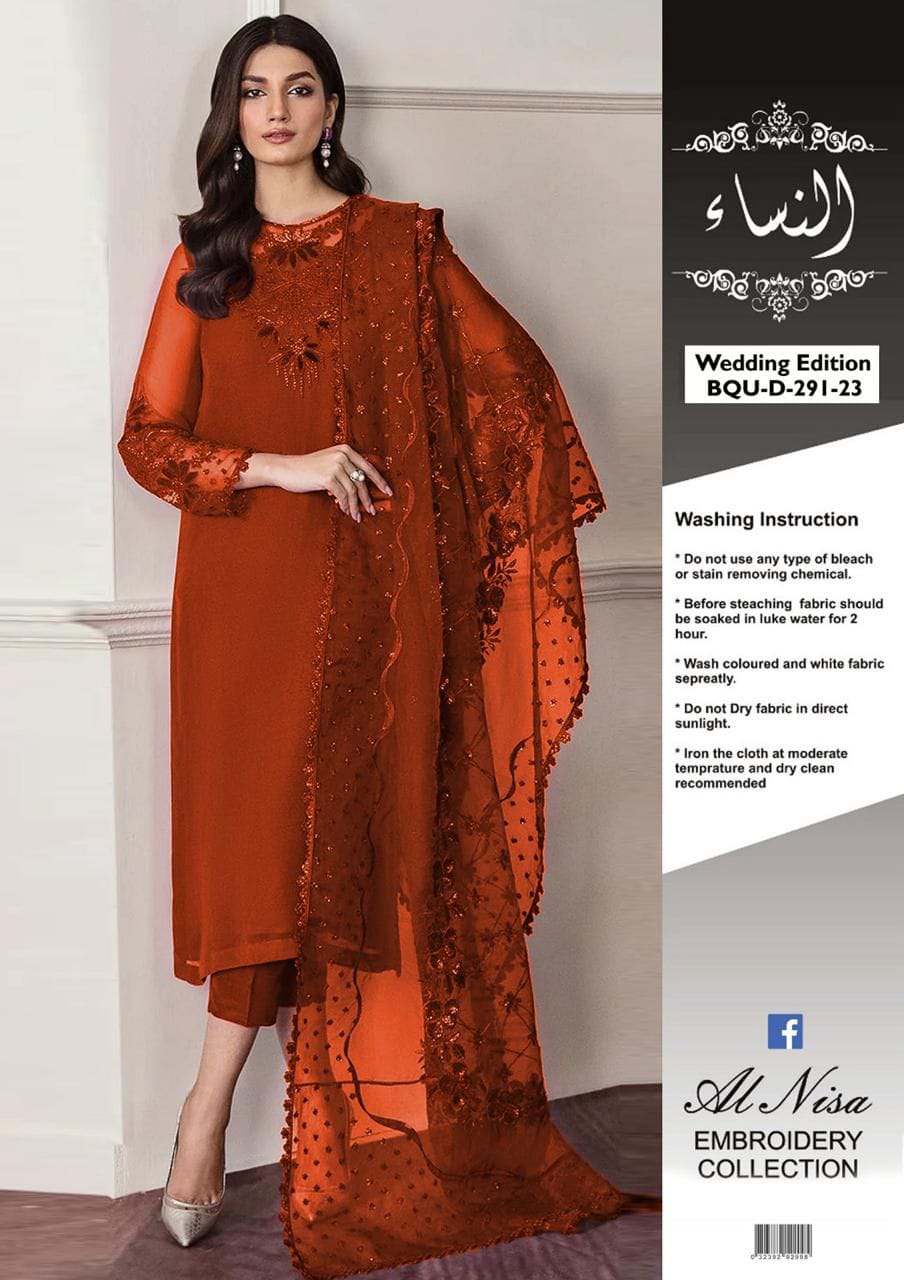 Elegant Embroidered 3 Piece Chiffon Suit with Net Dupatta – Premium Women's Formal Wear