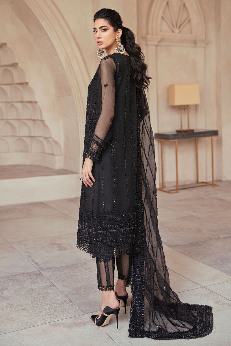 Luxury Black Chiffon Embroidered 3 Piece Suit – Premium Party Wear for Women
