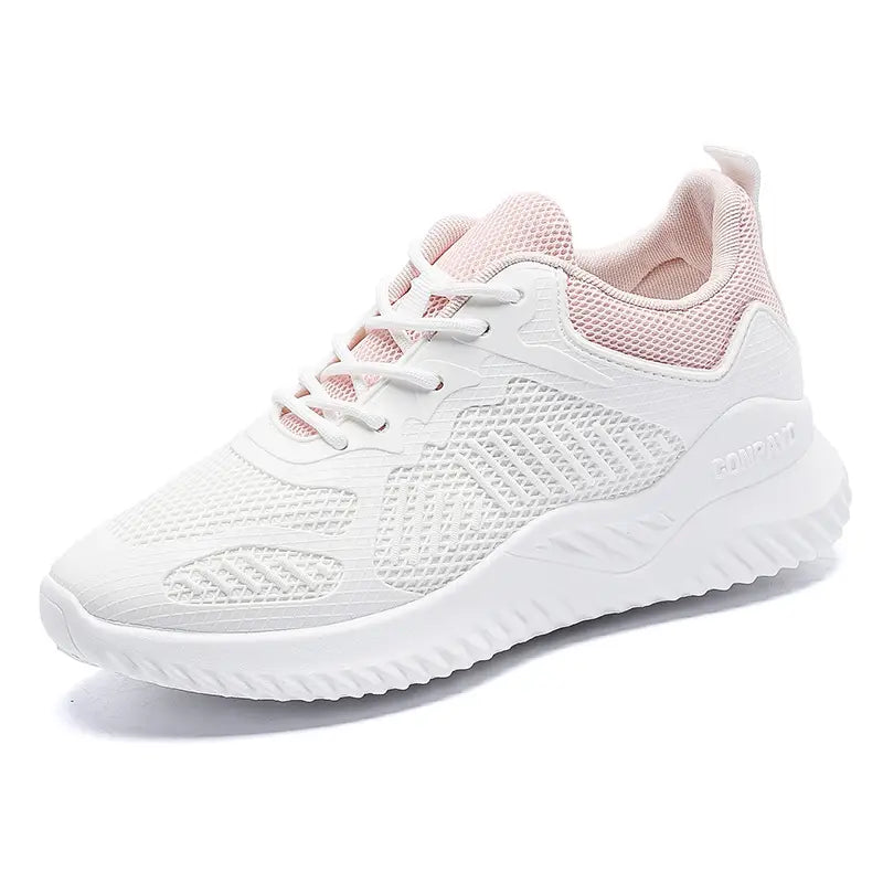 Women's Lightweight Mesh Running Shoes – Breathable Lace-Up Sports Sneakers | Black, White & Pink
