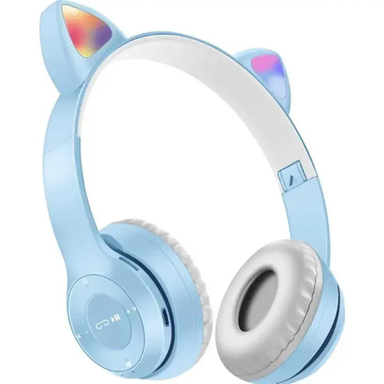 Cute Cat Ear Wireless Bluetooth Headphones with LED Light – Foldable Stereo Headset for Kids & Adults