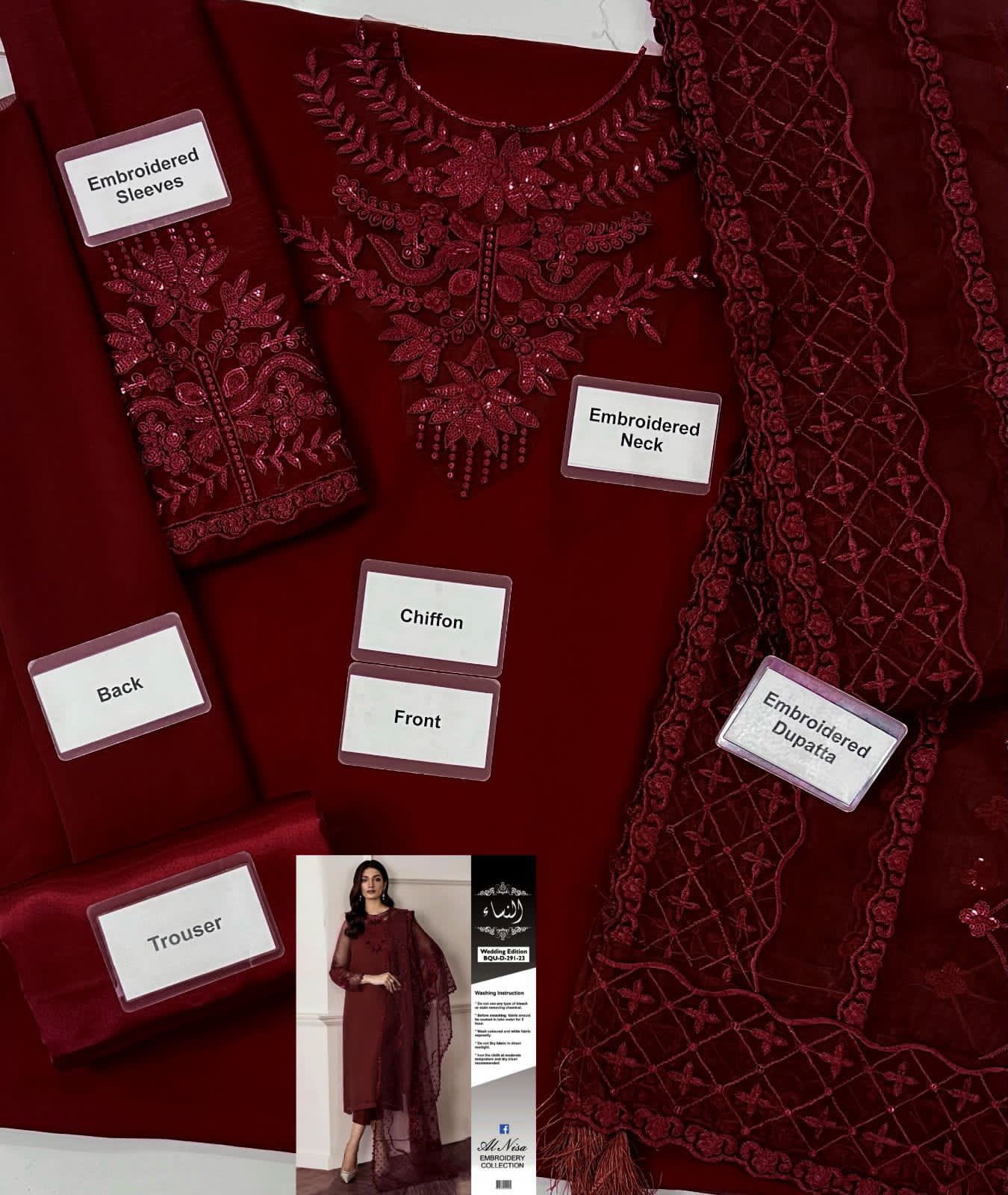 Elegant Embroidered 3 Piece Chiffon Suit with Net Dupatta – Premium Women's Formal Wear