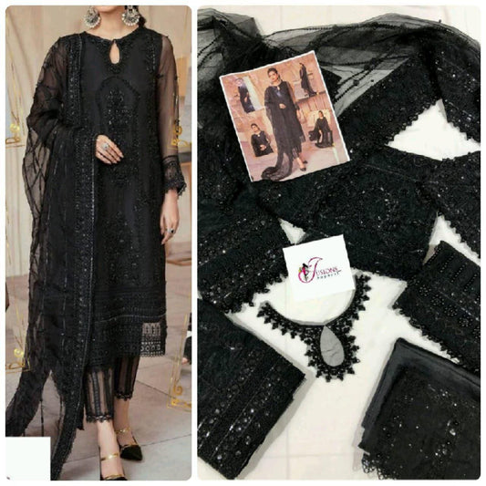 Luxury Black Chiffon Embroidered 3 Piece Suit – Premium Party Wear for Women