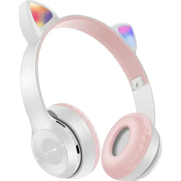 Cute Cat Ear Wireless Bluetooth Headphones with LED Light – Foldable Stereo Headset for Kids & Adults